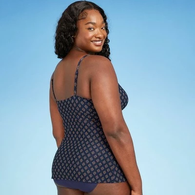 Women's Keyhole High Neck Tankini Top - Kona Sol™ Oxford Blue 5 Women's Keyhole High Neck Tankini Top - Kona Sol™ Oxford Blue - Image 3