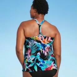 Women's V-Neck Racerback Tankini Top- Aqua Green® Black Multi -Swimsuits Popular Store unnamed file 9788