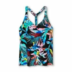 Women's V-Neck Racerback Tankini Top- Aqua Green® Black Multi -Swimsuits Popular Store unnamed file 9789