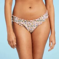 Women's Ruffle Cheeky Bikini Bottom - Shade & Shore™ Yellow Floral -Swimsuits Popular Store unnamed file 980