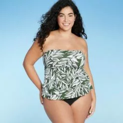Women's Bandeau Tiered Tankini Top - Kona Sol™ Dark Green -Swimsuits Popular Store unnamed file 9806