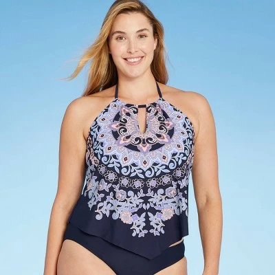 Women's Split Neck High Neck Tankini Top - Kona Sol™ Animal Print 4 Women's Split Neck High Neck Tankini Top - Kona Sol™ Animal Print - Image 2