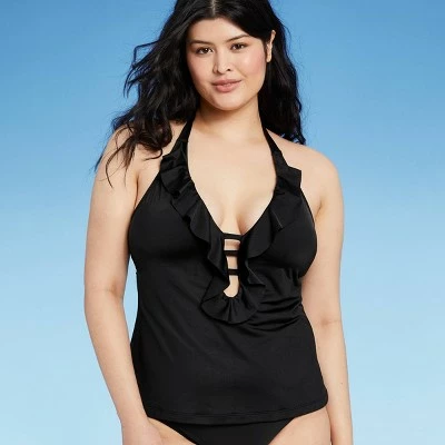 Women's Ruffle Halter Tankini Top - Kona Sol™ Oxford Blue 4 Women's Ruffle Halter Tankini Top - Kona Sol™ Oxford Blue - Image 2