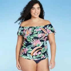 Women's Off the Shoulder Tankini Top - Kona Sol™ Black Multi -Swimsuits Popular Store unnamed file 9878