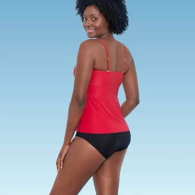 Women's Slimming Control Draped Bandeau Tankini Top - Dreamsuit by Miracle Brands Red 4 Women's Slimming Control Draped Bandeau Tankini Top - Dreamsuit by Miracle Brands Red - Image 2