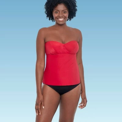 Women's Slimming Control Draped Bandeau Tankini Top - Dreamsuit by Miracle Brands Red 5 Women's Slimming Control Draped Bandeau Tankini Top - Dreamsuit by Miracle Brands Red - Image 3