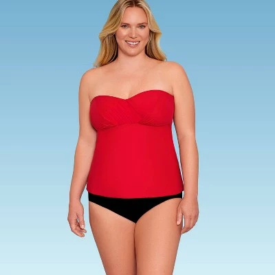 Women's Slimming Control Draped Bandeau Tankini Top - Dreamsuit by Miracle Brands Red 13 Women's Slimming Control Draped Bandeau Tankini Top - Dreamsuit by Miracle Brands Red - Image 11