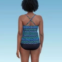 Women's Slimming Control V-Front Tankini Top - Dreamsuit by Miracle Brands Blue