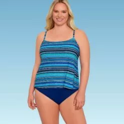 Women's Slimming Control Straight Neck Tankini Top - Dreamsuit by Miracle Brands Blue -Swimsuits Popular Store unnamed file 9912