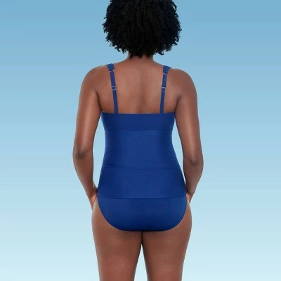 Women's Slimming Control Shirred Front Double Strap Tankini Top - Dreamsuit by Miracle Brands Navy 3 Women's Slimming Control Shirred Front Double Strap Tankini Top - Dreamsuit by Miracle Brands Navy