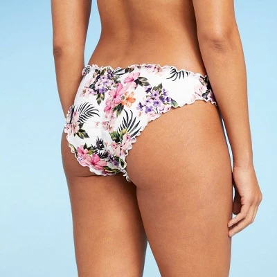 Women's Ruffle Cheeky Bikini Bottom - Shade & Shore™ White Tropical Print 6 Women's Ruffle Cheeky Bikini Bottom - Shade & Shore™ White Tropical Print - Image 4