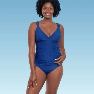 Women's Slimming Control Shirred Front Double Strap Tankini Top - Dreamsuit by Miracle Brands Navy 5 Women's Slimming Control Shirred Front Double Strap Tankini Top - Dreamsuit by Miracle Brands Navy - Image 3