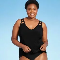 Women's Cut Out Strap Tankini Top - Aqua Green® Black -Swimsuits Popular Store unnamed file 9936