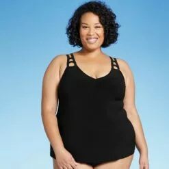 Women's Cut Out Strap Tankini Top - Aqua Green® Black -Swimsuits Popular Store unnamed file 9946