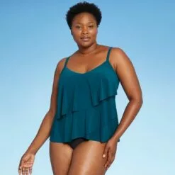 Women's V-Neck Angled Tiered Tankini Top - Aqua Green® Blue -Swimsuits Popular Store unnamed file 9949