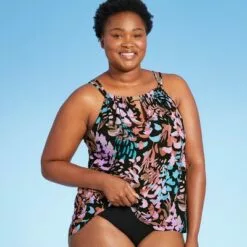 Women's High Neck Keyhole Tankini Top - Aqua Green® Multi -Swimsuits Popular Store unnamed file 9958