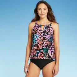 Women's High Neck Keyhole Tankini Top - Aqua Green® Multi -Swimsuits Popular Store unnamed file 9964