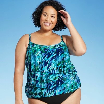 Women's Angled Tiered Tankini Top - Aqua Green® Blue 13 Women's Angled Tiered Tankini Top - Aqua Green® Blue - Image 11